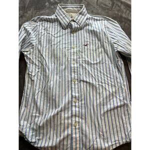 Hollister Shirt Mens Medium Blue‎ Striped Button Down Long Sleeve California